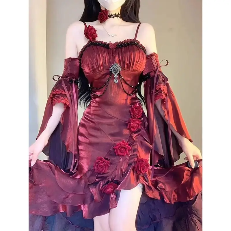 2026 Summer New Rose Lolita Asymmetric Fishtail Skirt Banquet Dress Fashion Fairy Style Elegant Sexy Strap Dress for Women Y2k
2026 Summer New Rose Lolita Asymmetric Fishtail Skirt Banquet Dress Fashion Fairy Style Elegant Sexy Strap Dress for Women Y2k