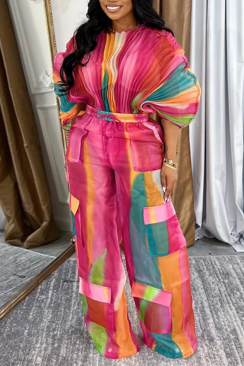 Plus Size Daily Hot Pink Gradient Round Neck Batwing Sleeve Half Sleeve Cargo Pleated Two Piece Pant Sets
Plus Size Daily Hot Pink Gradient Round Neck Batwing Sleeve Half Sleeve Cargo Pleated Two Piece Pant Sets