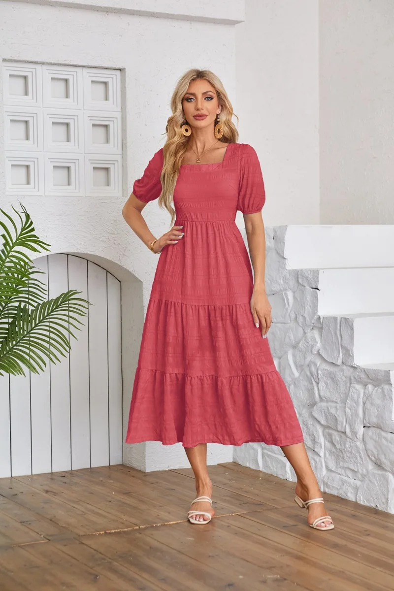 Summer Pleated Women Long Dresses Casual Beach Holiday Short Sleeve Square Collar Woman Maxi Dress Bohemian Mujer Vestidos
Summer Pleated Women Long Dresses Casual Beach Holiday Short Sleeve Square Collar Woman Maxi Dress Bohemian Mujer Vestidos