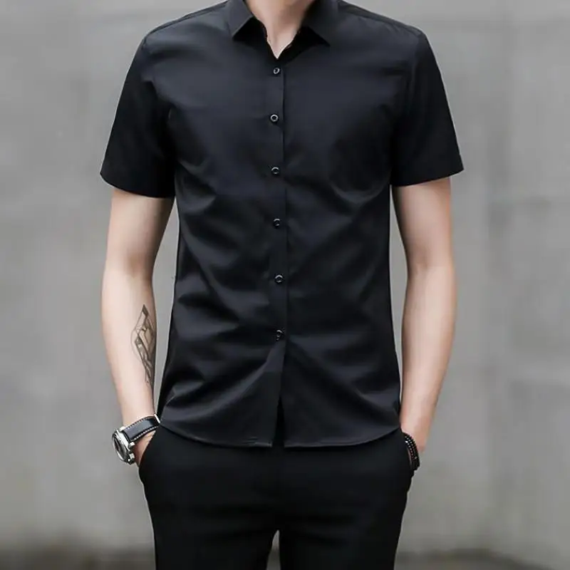 Black Button Up Slim Fit Male Shirts Plain Short Sleeve Men's Shirt Business Normal High Quality Luxury Sale Summer Elegant Tops
Black Button Up Slim Fit Male Shirts Plain Short Sleeve Men's Shirt Business Normal High Quality Luxury Sale Summer Elegant Tops