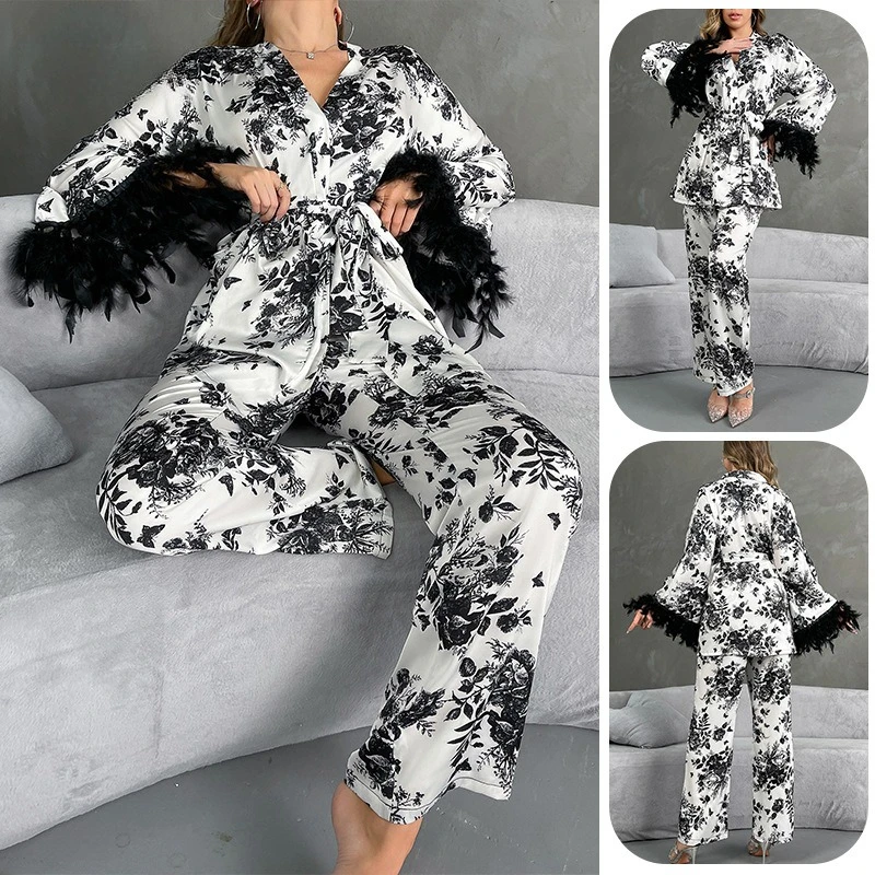 Women's Ink Flower Nightgown Sexy Feather Cardigan Homewear Bathrobe Pajamas
Women's Ink Flower Nightgown Sexy Feather Cardigan Homewear Bathrobe Pajamas