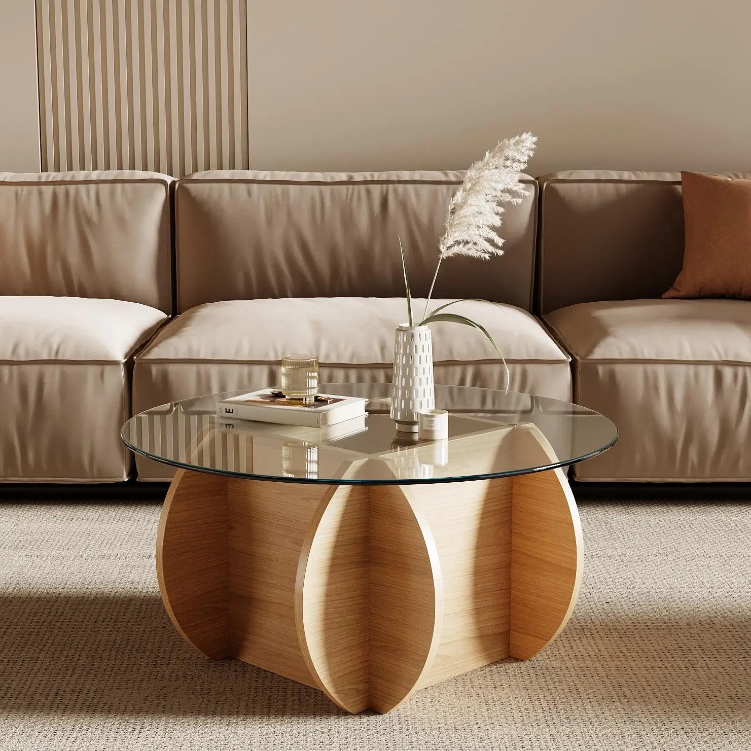 Round Glass Coffee Table, 30.7" Small Coffee Table with Tempered Glass Top and Wood Grain Base, Modern Circle, Customized
Round Glass Coffee Table, 30.7" Small Coffee Table with Tempered Glass Top and Wood Grain Base, Modern Circle, Customized