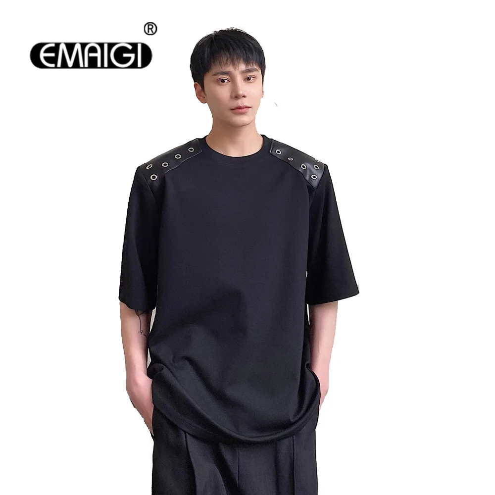 Men Dark Fashion Patchwork Rivet Leather Shoulder Pad Short Sleeve T-shirt Male Streetwear Hip Hop Tshirt Summer T Shirt
Men Dark Fashion Patchwork Rivet Leather Shoulder Pad Short Sleeve T-shirt Male Streetwear Hip Hop Tshirt Summer T Shirt
