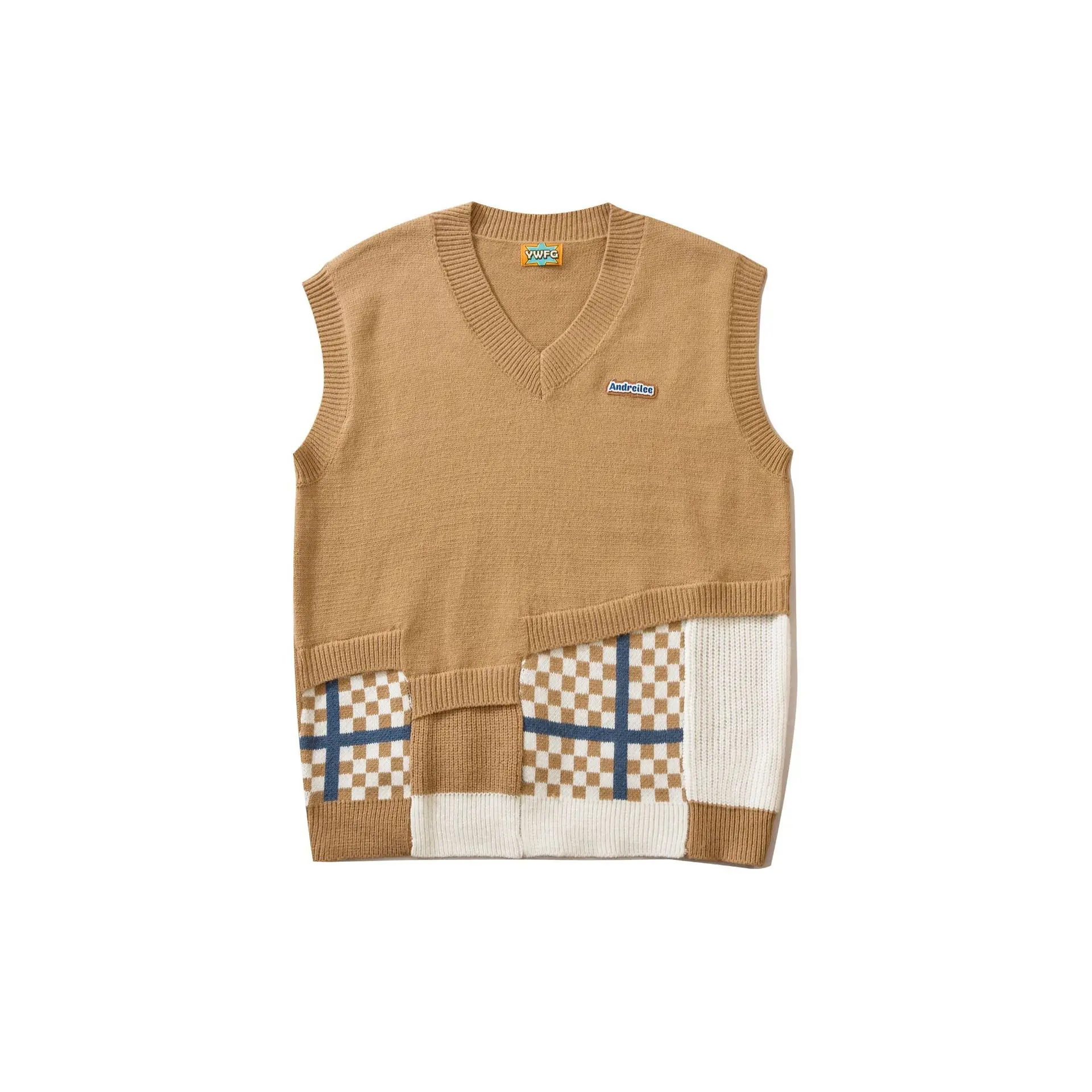 2022 New Spliced V-neck Loose Vest Sweater Men's Spring Autumn Couple Sweater Sleeveless Vest Sweater Khaki Vest
2022 New Spliced V-neck Loose Vest Sweater Men's Spring Autumn Couple Sweater Sleeveless Vest Sweater Khaki Vest
