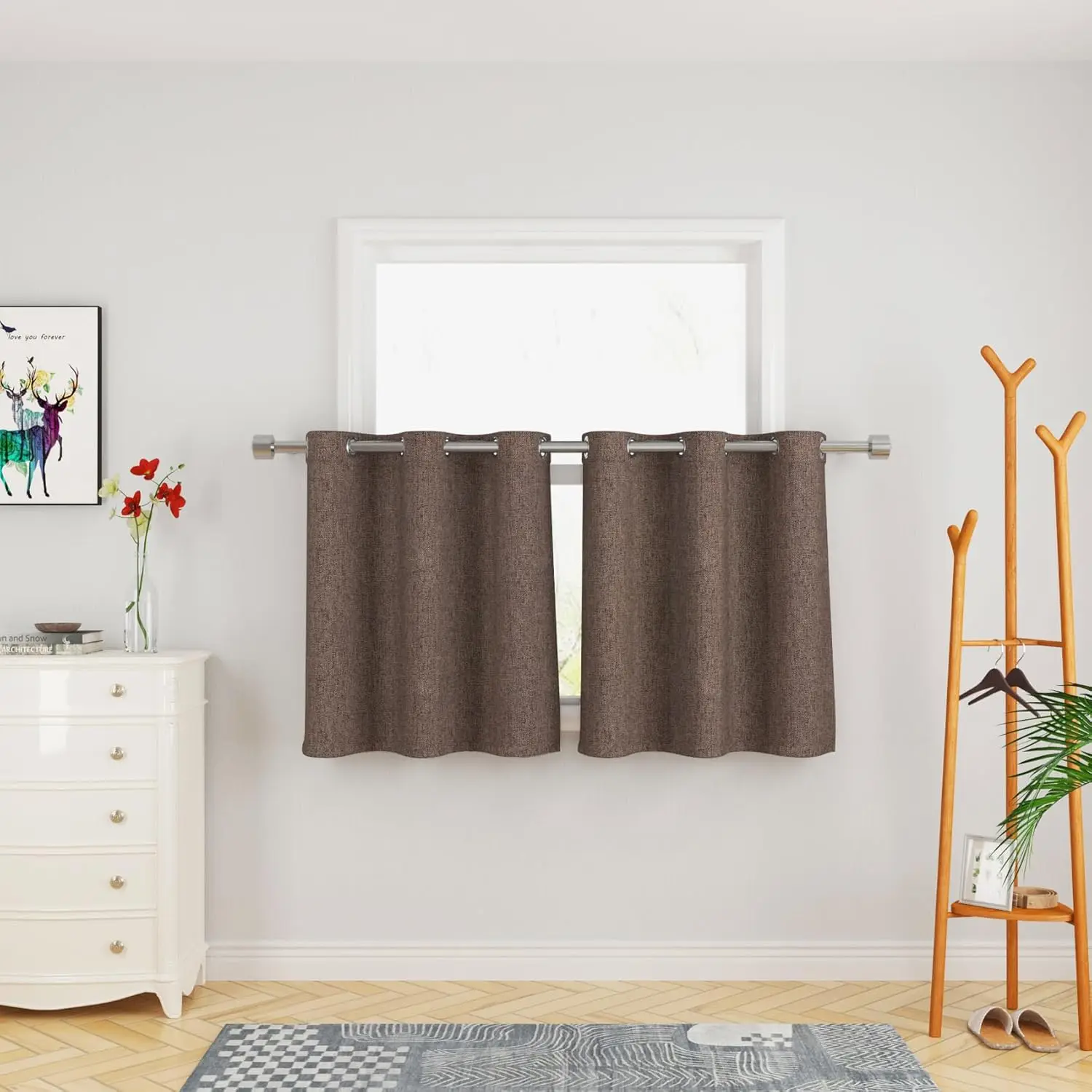 Brown Cafe Curtains Over Sink Privacy Kitchen Tier Curtains Linen Textured 24 inch Length Mini Short Cabinet Caravan Bat
Brown Cafe Curtains Over Sink Privacy Kitchen Tier Curtains Linen Textured 24 inch Length Mini Short Cabinet Caravan Bat