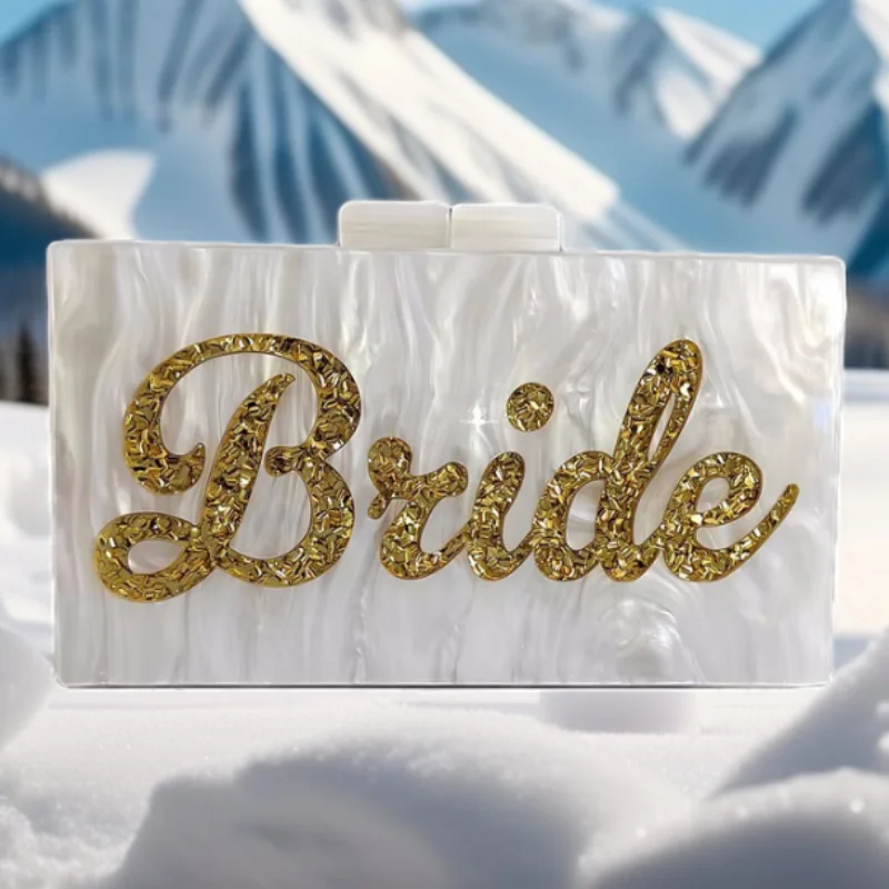 Weddings Female Acrylic Clutch Purse Bags New Pearl White Gold Glitter Letter Name Bride Evening Party Women's Evening Bag
Weddings Female Acrylic Clutch Purse Bags New Pearl White Gold Glitter Letter Name Bride Evening Party Women's Evening Bag