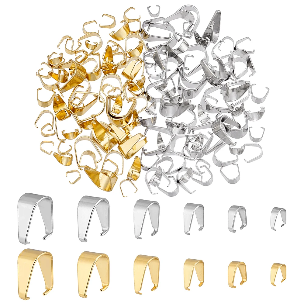 Stainless Steel Snap on Bails Golden Stainless Steel Color 6~13.5x5~13.5x2.5~6.5mm Pin: 0.5~1.1mm 148pcs/set
Stainless Steel Snap on Bails Golden Stainless Steel Color 6~13.5x5~13.5x2.5~6.5mm Pin: 0.5~1.1mm 148pcs/set
