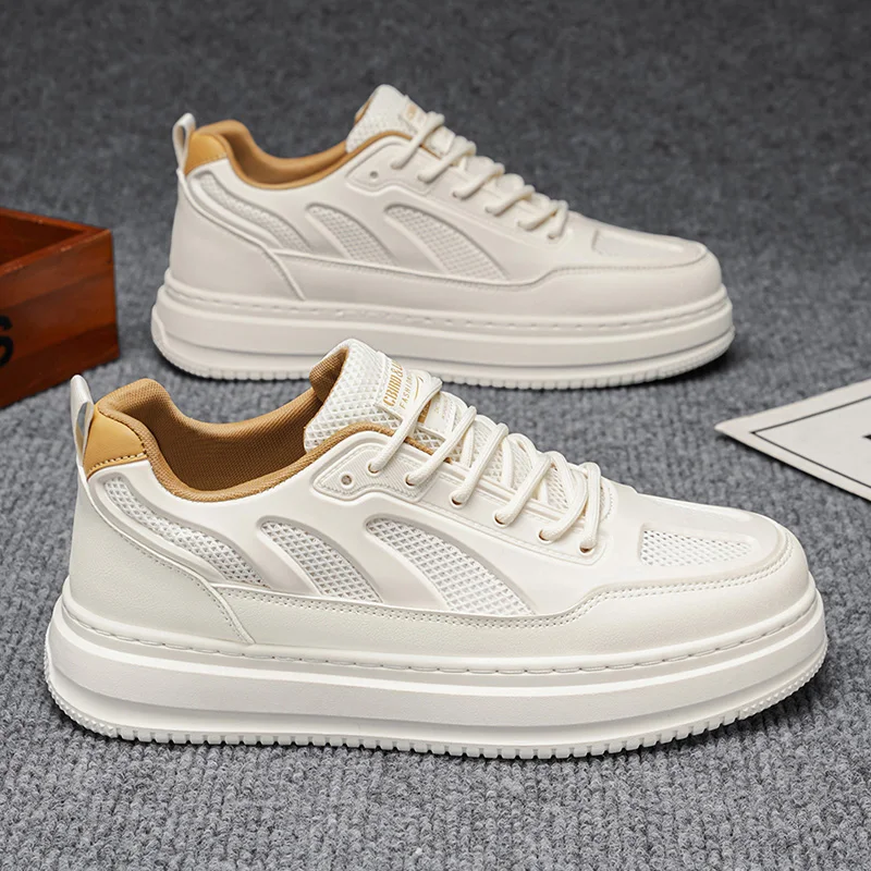 Men's Beige Brown Platform Sneakers Leather Mesh Casual Shoes Height Increasing Non-slip Lace-up Walking Shoes for Daily Wear
Men's Beige Brown Platform Sneakers Leather Mesh Casual Shoes Height Increasing Non-slip Lace-up Walking Shoes for Daily Wear