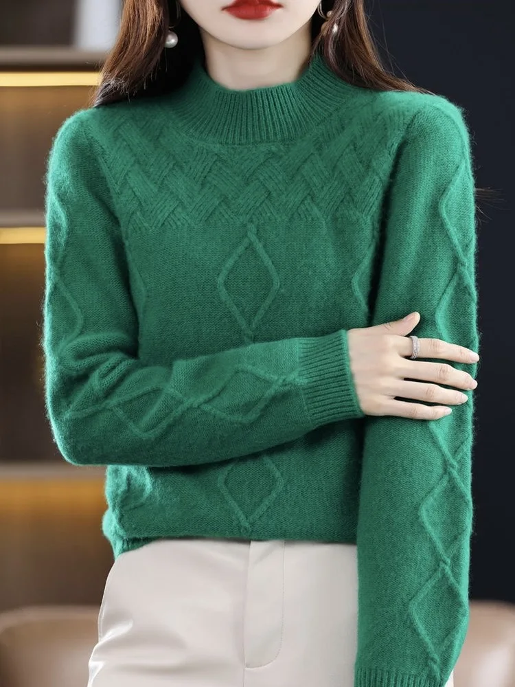 2026 High-End Women's Diamond Pattern Woolen Knitwear Thickened Retro Half High Collar Sweater Autumn Winter New Style Slimming
2026 High-End Women's Diamond Pattern Woolen Knitwear Thickened Retro Half High Collar Sweater Autumn Winter New Style Slimming
