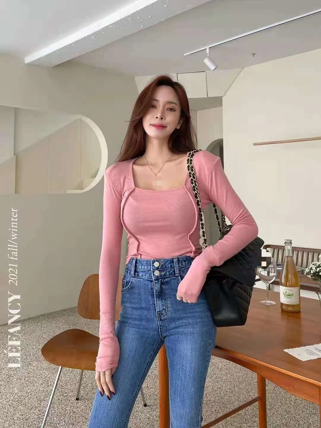 Dongda Gate 2 Early Autumn Women's Pure Color Square Collar Padded oulder Long Sve Slim Fit T-irt Base irt
Dongda Gate 2 Early Autumn Women's Pure Color Square Collar Padded oulder Long Sve Slim Fit T-irt Base irt