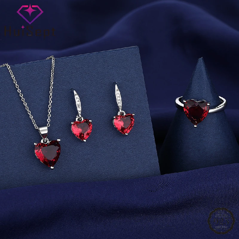 HuiSept 925 Silver Jewelry Set Earrings Rings Necklace with Zircon Gemstone Heart Shape Pendant Accessories for Women Wedding
HuiSept 925 Silver Jewelry Set Earrings Rings Necklace with Zircon Gemstone Heart Shape Pendant Accessories for Women Wedding