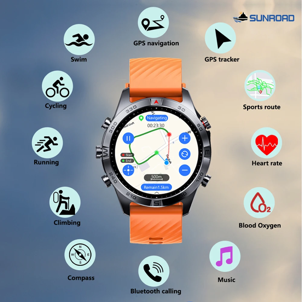 Sunroad Новые спортивные часы с GPS G7 и картой, навигация, высотомер, компас, водонепроницаемые мужские наручные часы
Sunroad Новые спортивные часы с GPS G7 и картой, навигация, высотомер, компас, водонепроницаемые мужские наручные часы