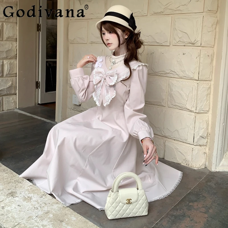 Women's Japanese Style Lolita Long Dress Original New Winter Sweet Gentle Clear Pink Dress Female Big Bow Design Long Dress
Women's Japanese Style Lolita Long Dress Original New Winter Sweet Gentle Clear Pink Dress Female Big Bow Design Long Dress