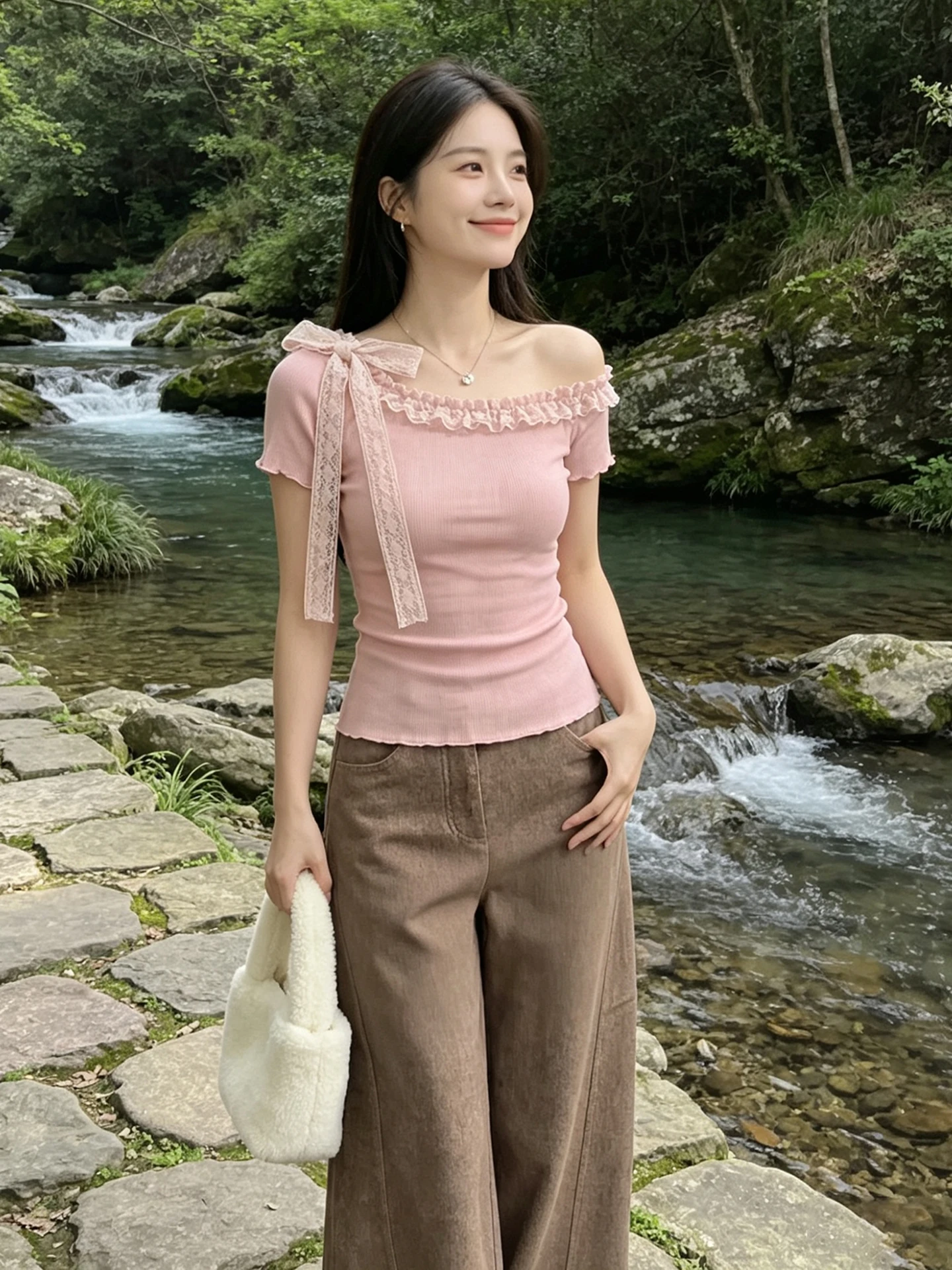 Chic Pink Short Sleeve Asymmetrical Shoulder T-Shirt Women's Summer One-Shoulder Lace Splice Slimming Top Sweet Style High Waist
Chic Pink Short Sleeve Asymmetrical Shoulder T-Shirt Women's Summer One-Shoulder Lace Splice Slimming Top Sweet Style High Waist