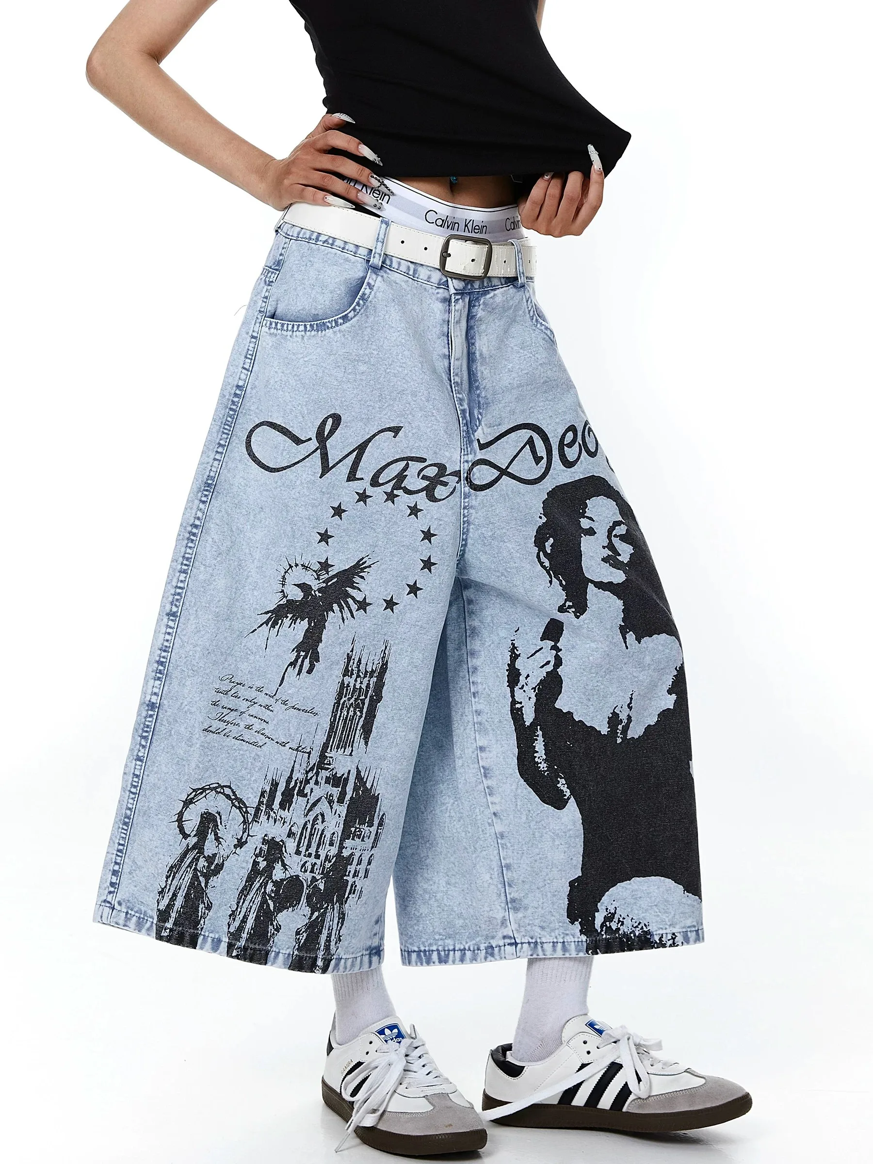 Washed Denim Wide Leg Short Pants Men Women Summer Trendy Graffiti Print Loose Fit High Street Style Natural Waist Jeans
Washed Denim Wide Leg Short Pants Men Women Summer Trendy Graffiti Print Loose Fit High Street Style Natural Waist Jeans