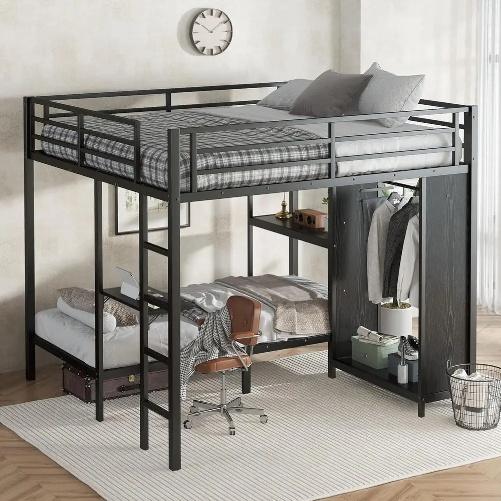 Metal Twin XL Bunk Bed with Wardrobe and Desk, Suitable for Kids, Teens, and Adults (Black)
Metal Twin XL Bunk Bed with Wardrobe and Desk, Suitable for Kids, Teens, and Adults (Black)