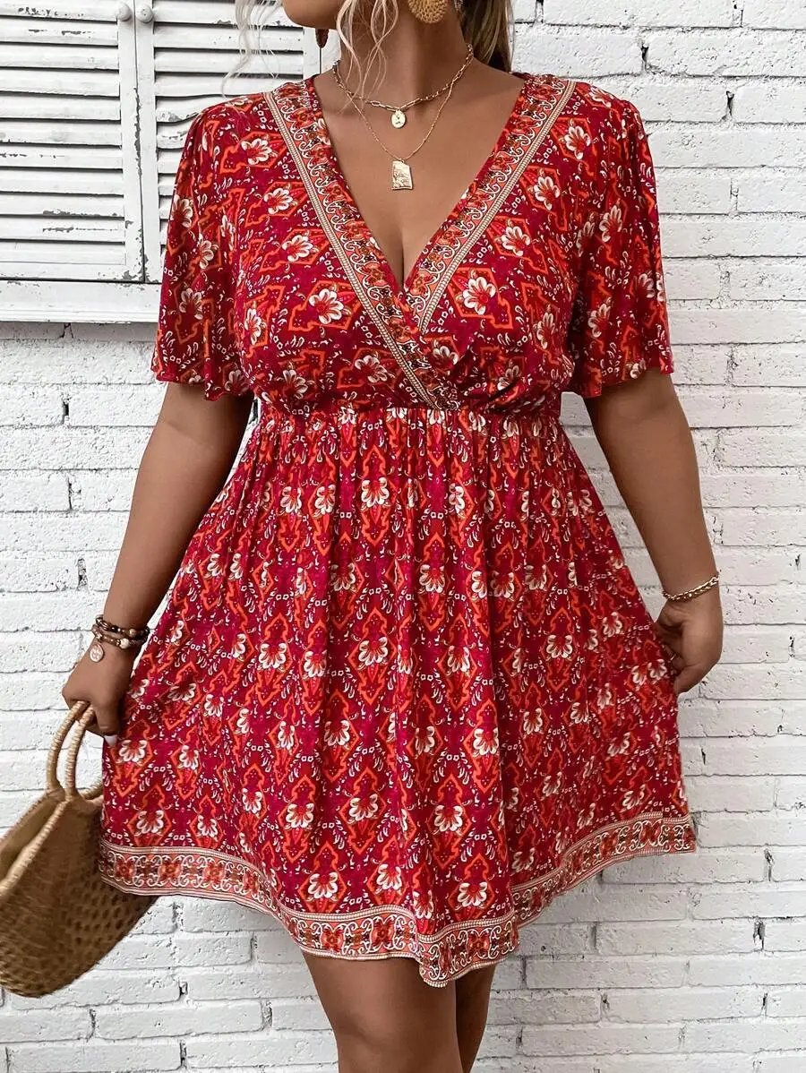 Floral Print Butterfly Sleeve Overlap Collar Wrap Dress For Summer Holiday
Floral Print Butterfly Sleeve Overlap Collar Wrap Dress For Summer Holiday