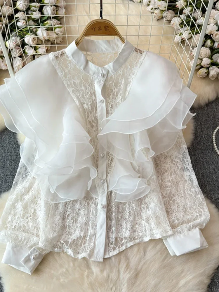 Elegant Lady Clothing Fashion Round Collar Shirt Women Full Sleeve Lace Single Breasted Niche Design New 2025
Elegant Lady Clothing Fashion Round Collar Shirt Women Full Sleeve Lace Single Breasted Niche Design New 2025