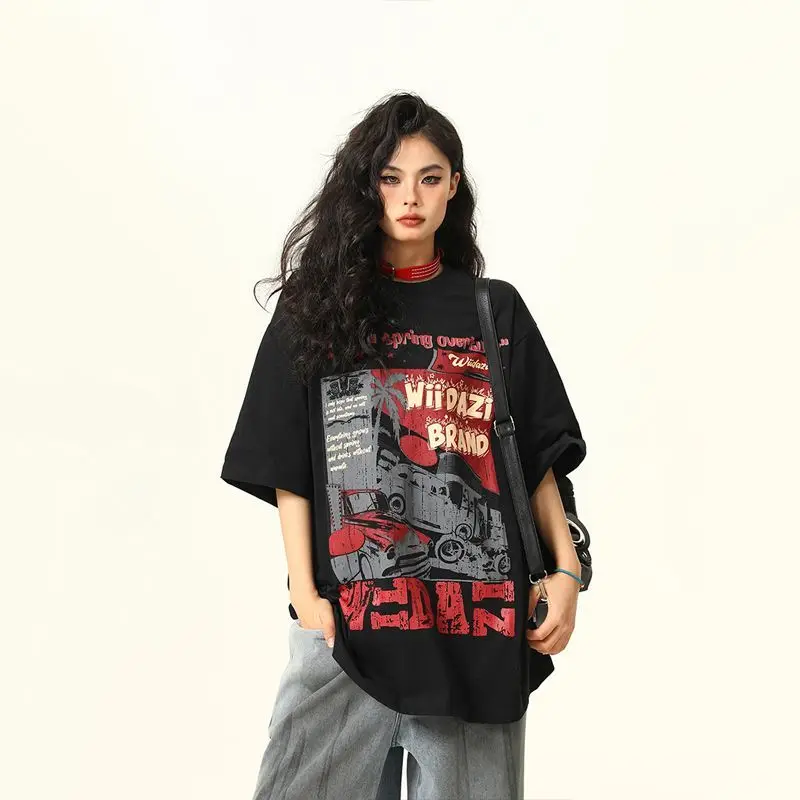 American retro short-sleeved T-shirt men and women niche high street printing ruffian handsome neutral trendy brand tee cotton
American retro short-sleeved T-shirt men and women niche high street printing ruffian handsome neutral trendy brand tee cotton