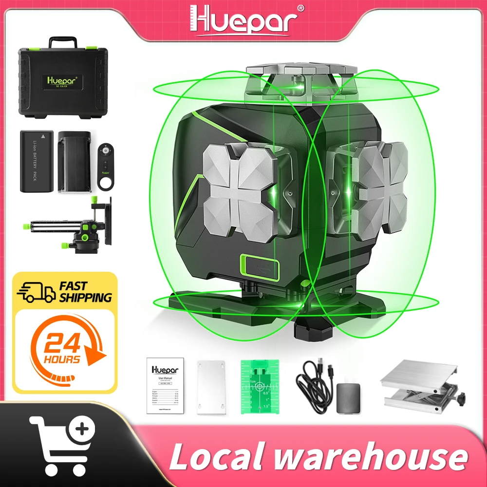 Huepar 16 Lines 4D Cross Line Laser Level S04CG with LCD Screen Bluetooth & Remote Control Functions Self-Leveling Green Beam
Huepar 16 Lines 4D Cross Line Laser Level S04CG with LCD Screen Bluetooth & Remote Control Functions Self-Leveling Green Beam