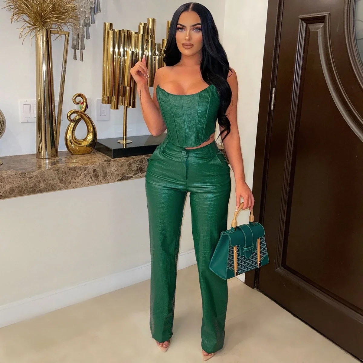 Wishyear Sexy Night Club Matching Corset Tube Top Pant Sets Faux PU Leather Two Piece Outfit for Women Birthday Streetwear Suits
Wishyear Sexy Night Club Matching Corset Tube Top Pant Sets Faux PU Leather Two Piece Outfit for Women Birthday Streetwear Suits