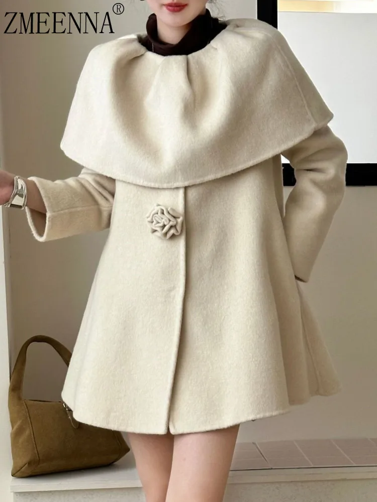 ZMEENNA Elegant Womens Wool Blend Cape Coat With Pleated Collar And Unique Floral Button Detail Warm Stylish Outerwear ZM3556 
ZMEENNA Elegant Womens Wool Blend Cape Coat With Pleated Collar And Unique Floral Button Detail Warm Stylish Outerwear ZM3556