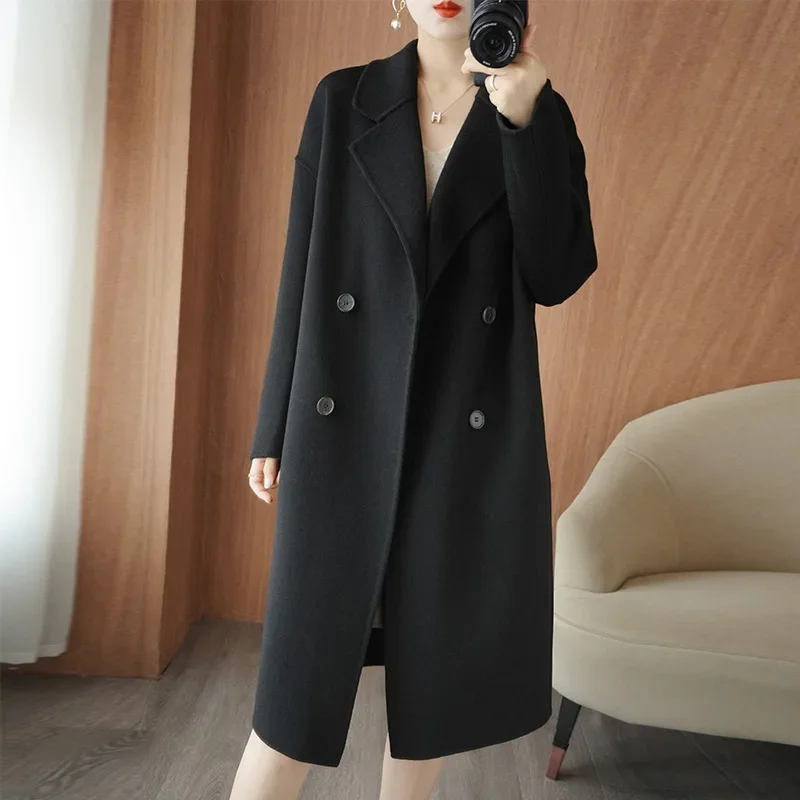 High sense fashion temperament cashmere double-sided woolen coat women's winter new Korean version loose medium and long woolen
High sense fashion temperament cashmere double-sided woolen coat women's winter new Korean version loose medium and long woolen
