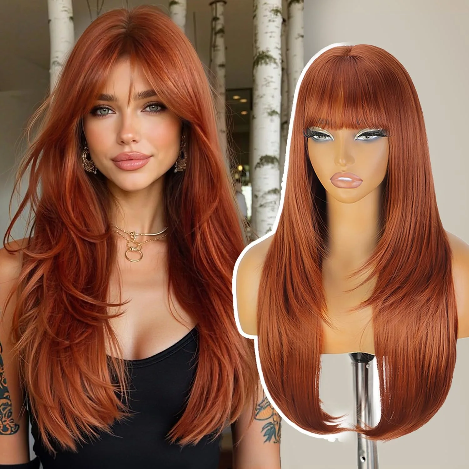 Ginger Orange Layered Lace Front Wig With Bangs Straigh Wigs 13x4 HD Glueless Soft Copper Synthetic Heat Resistant Clearance
Ginger Orange Layered Lace Front Wig With Bangs Straigh Wigs 13x4 HD Glueless Soft Copper Synthetic Heat Resistant Clearance