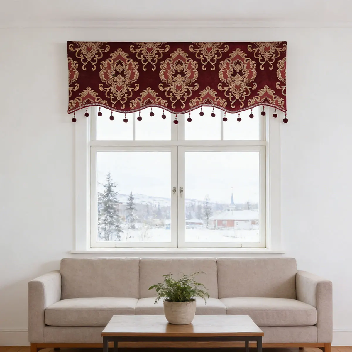 Luxury Red Velvet Valance Curtain with Tassels, European Style Embroidered Window Valance
Luxury Red Velvet Valance Curtain with Tassels, European Style Embroidered Window Valance