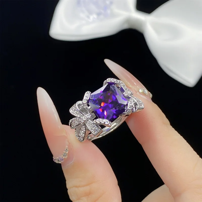 Purple Zircon New Amethyst Bow Full Diamond Open Ring for Women
Purple Zircon New Amethyst Bow Full Diamond Open Ring for Women
