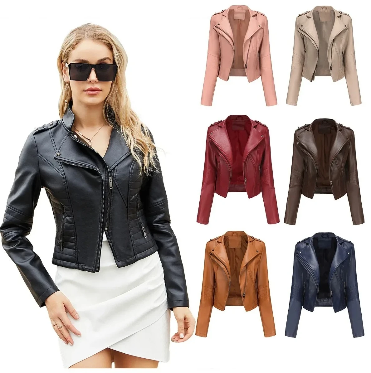 Женская облегающая кожаная куртка с заклепками, короткое пальто с длинными рукавами на молнии, модная верхняя одежда на весну и осень
Женская облегающая кожаная куртка с заклепками, короткое пальто с длинными рукавами на молнии, модная верхняя одежда на весну и осень