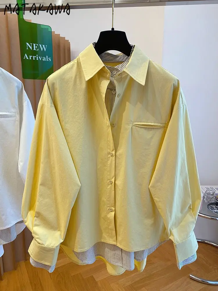 Matakawa Fake 2 Pieces Women Shirts&blouses Stripes Spring Autumn Blusas Mujer Korean Fashion Loose Vintage Chic Camisas
Matakawa Fake 2 Pieces Women Shirts&blouses Stripes Spring Autumn Blusas Mujer Korean Fashion Loose Vintage Chic Camisas