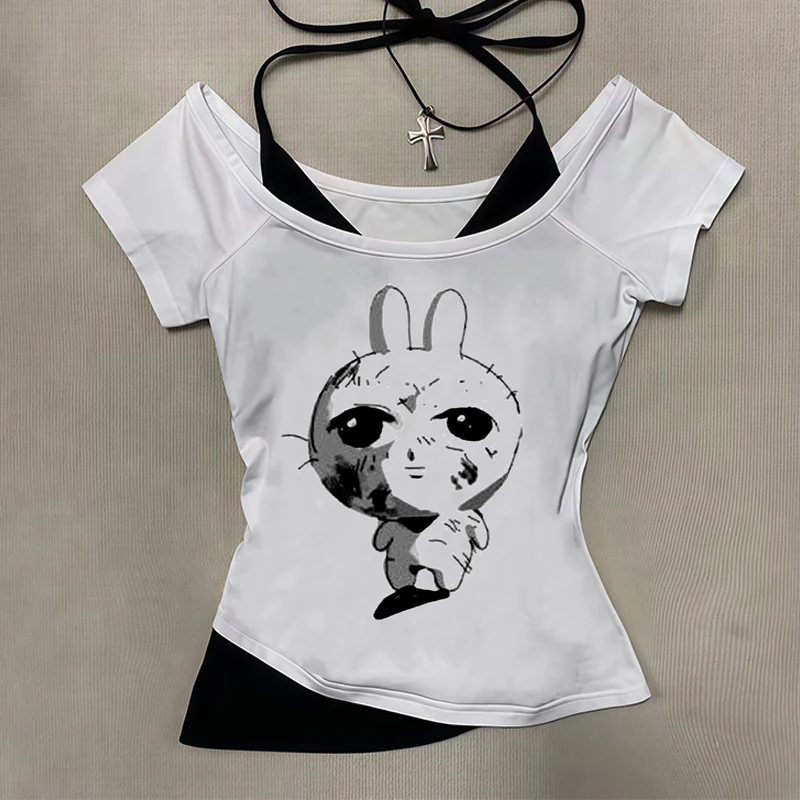 Summer 2025 new Y2k slim fit printed top for women, off shoulder short sleeved T-shirt, retro long sleeved strap tied T-shirt
Summer 2025 new Y2k slim fit printed top for women, off shoulder short sleeved T-shirt, retro long sleeved strap tied T-shirt