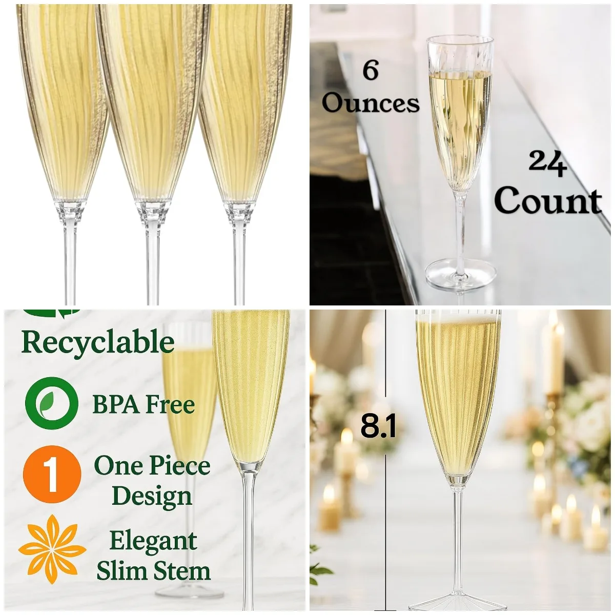 6 Oz Clear Plastic Champagne Glasses, 24-Pack Disposable Flutes for Wedding Party, Toasting & Daily Use
6 Oz Clear Plastic Champagne Glasses, 24-Pack Disposable Flutes for Wedding Party, Toasting & Daily Use