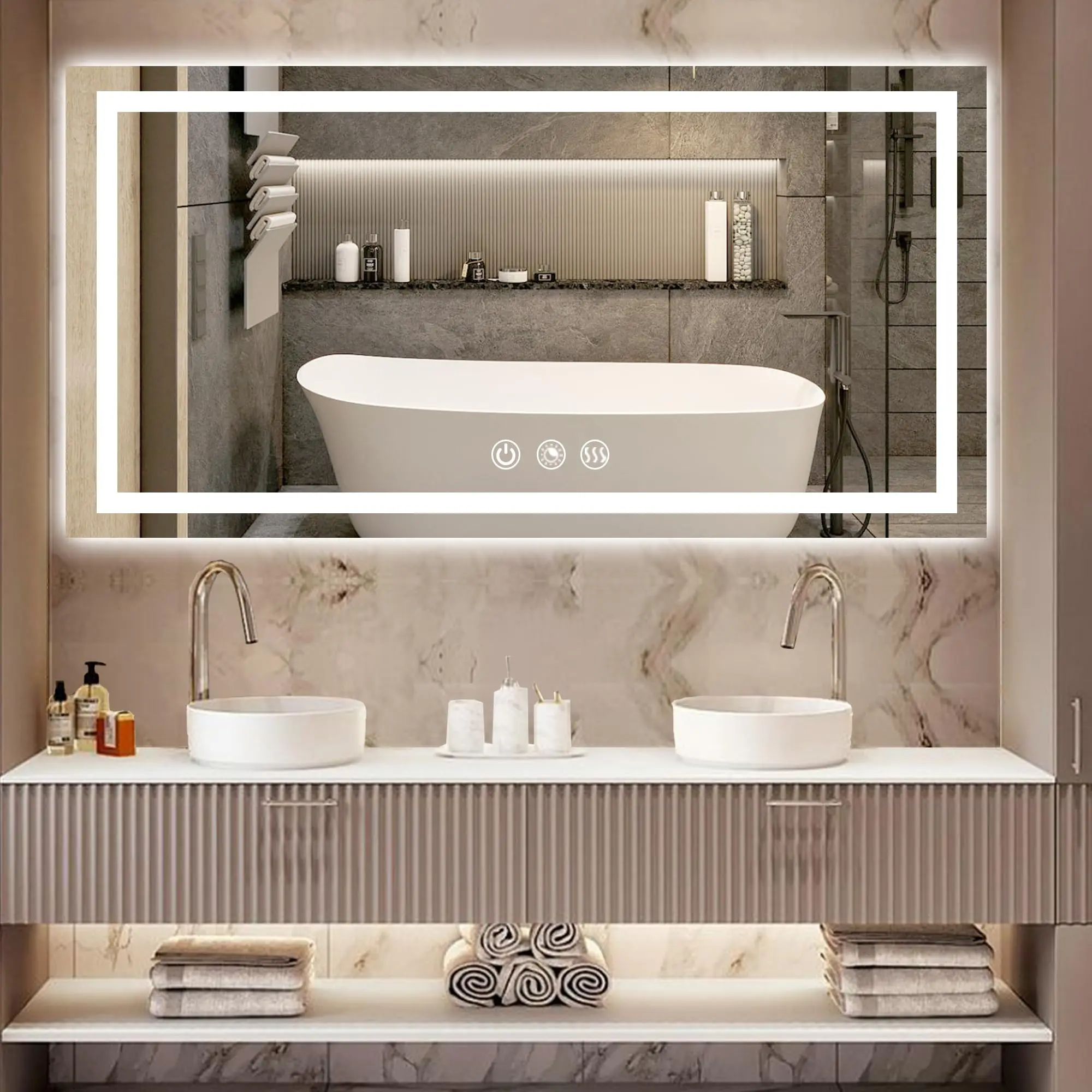 48''x32''LED Bathroom Mirror,3 Colors, Dimmable Led Bathroom Vanity Mirror,Wall Mounted LED Mirror(Vertical/Horizontal)
48''x32''LED Bathroom Mirror,3 Colors, Dimmable Led Bathroom Vanity Mirror,Wall Mounted LED Mirror(Vertical/Horizontal)