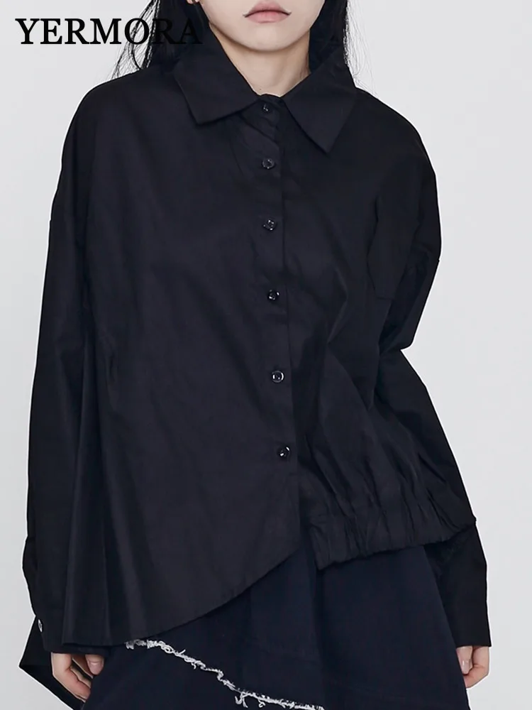 YERMORA Black Irregular Pleated Casual Blouse For Women Lapel Long Sleeve Loose New Shirt Fashoin Tide Spring Autumn 2025
YERMORA Black Irregular Pleated Casual Blouse For Women Lapel Long Sleeve Loose New Shirt Fashoin Tide Spring Autumn 2025