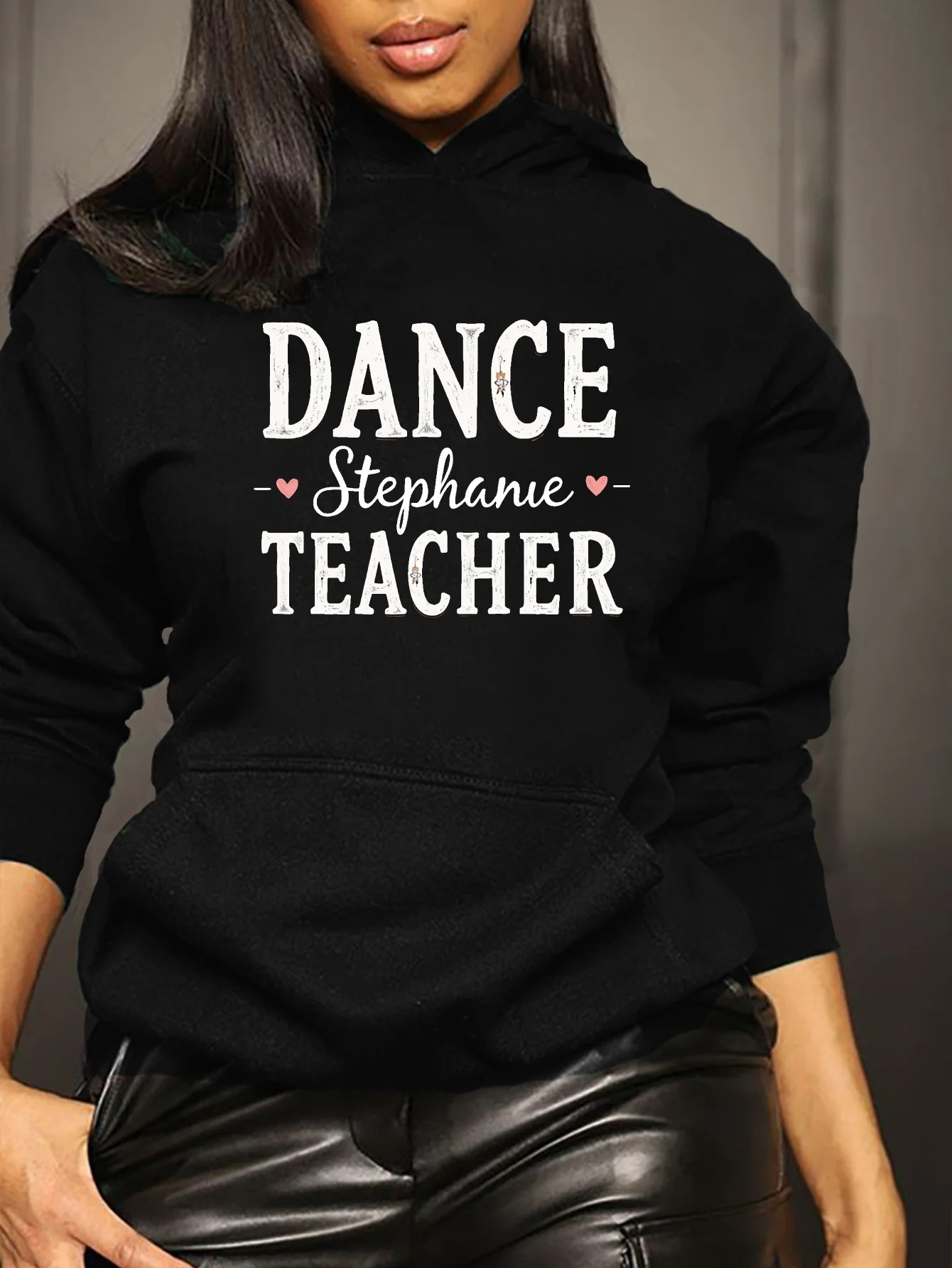 Red hooded sweatshirt, with the words "Dance Teacher Stephanie" printed on it - casual, wearing a casual hooded sweatshirt
Red hooded sweatshirt, with the words "Dance Teacher Stephanie" printed on it - casual, wearing a casual hooded sweatshirt