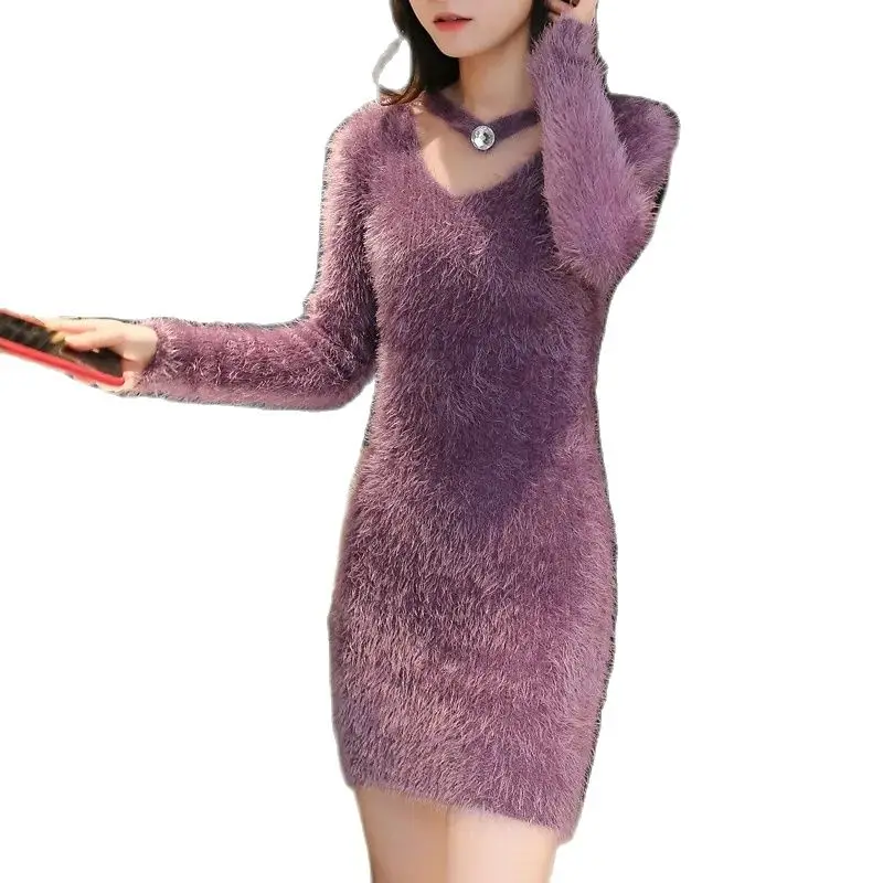 Imitation Mink Fleece Sweater Pullover 2024 Autumn Winter New Elegant Knitted Dress Fashion V Neck Bottoming Vestidos Female
Imitation Mink Fleece Sweater Pullover 2024 Autumn Winter New Elegant Knitted Dress Fashion V Neck Bottoming Vestidos Female