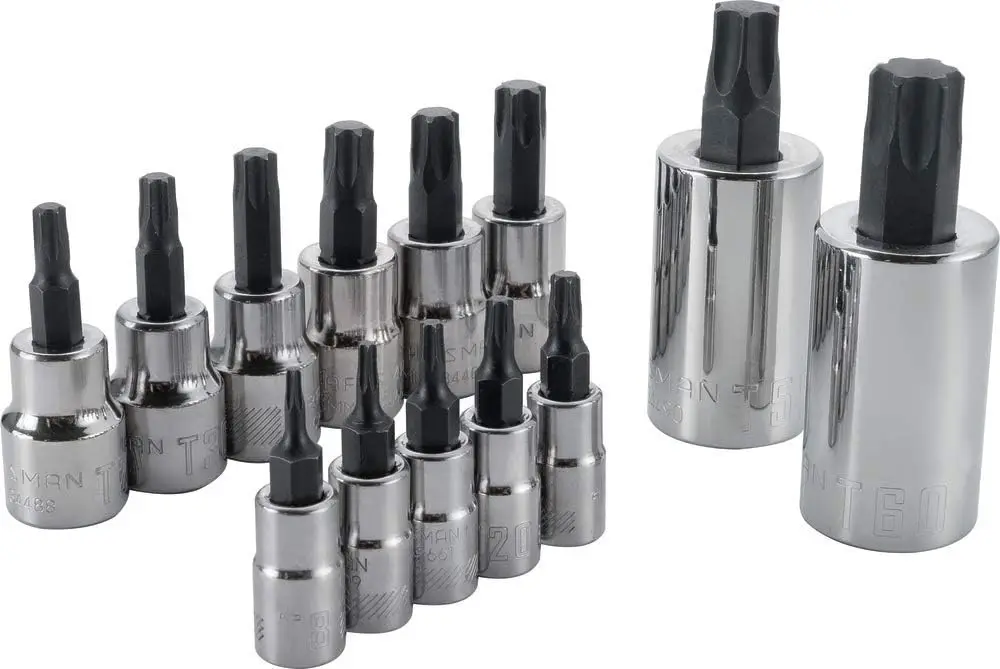 Torx Bit Socket Set, 13-Piece, Full Polish Chrome Finish, Large Markings, Meets ASME Specs
Torx Bit Socket Set, 13-Piece, Full Polish Chrome Finish, Large Markings, Meets ASME Specs