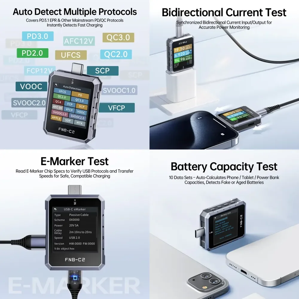 WAP01 FNB-C2 USB PD 3.1 Type-C Fast Charging Tester USB Tester E-Marker Reading DC Digital Voltmeter Current
WAP01 FNB-C2 USB PD 3.1 Type-C Fast Charging Tester USB Tester E-Marker Reading DC Digital Voltmeter Current
