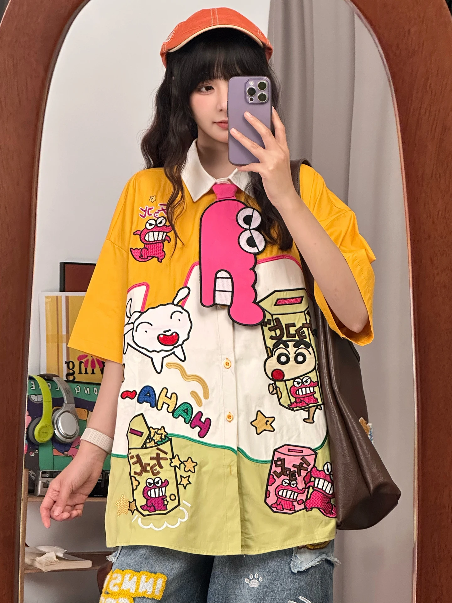 SOLDOUT Original Japanese Cartoon Embroidery Color Block Short Sleeve Loose Casual Top for Women Summer Street Style Shirt
SOLDOUT Original Japanese Cartoon Embroidery Color Block Short Sleeve Loose Casual Top for Women Summer Street Style Shirt