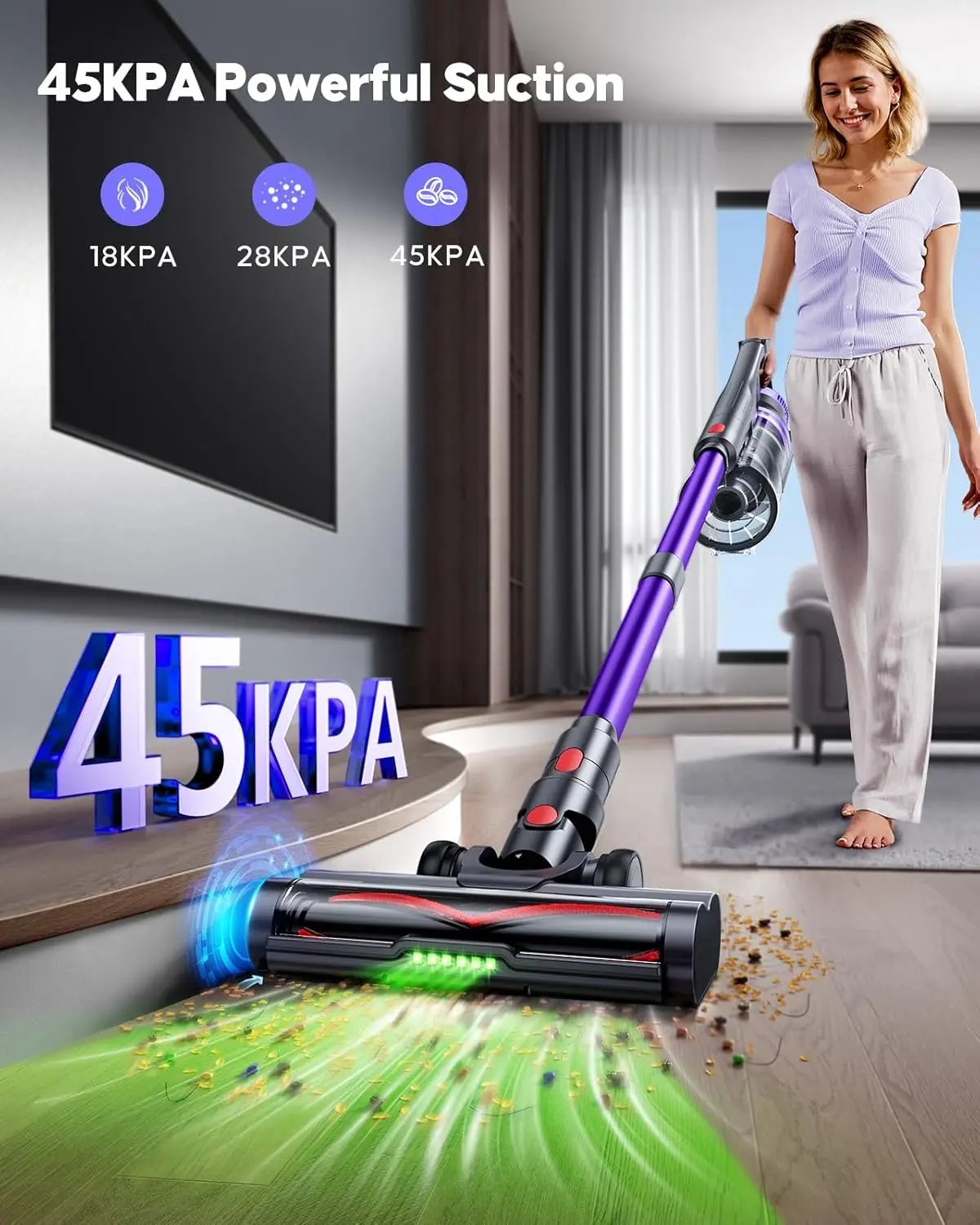 Vacuum Cleaner, 550W 45KPA Cordless Stick Vacuum Cleaner with Rechargeable Battery, Anti-Tangle Brush, Build-in Aromatherapy
Vacuum Cleaner, 550W 45KPA Cordless Stick Vacuum Cleaner with Rechargeable Battery, Anti-Tangle Brush, Build-in Aromatherapy
