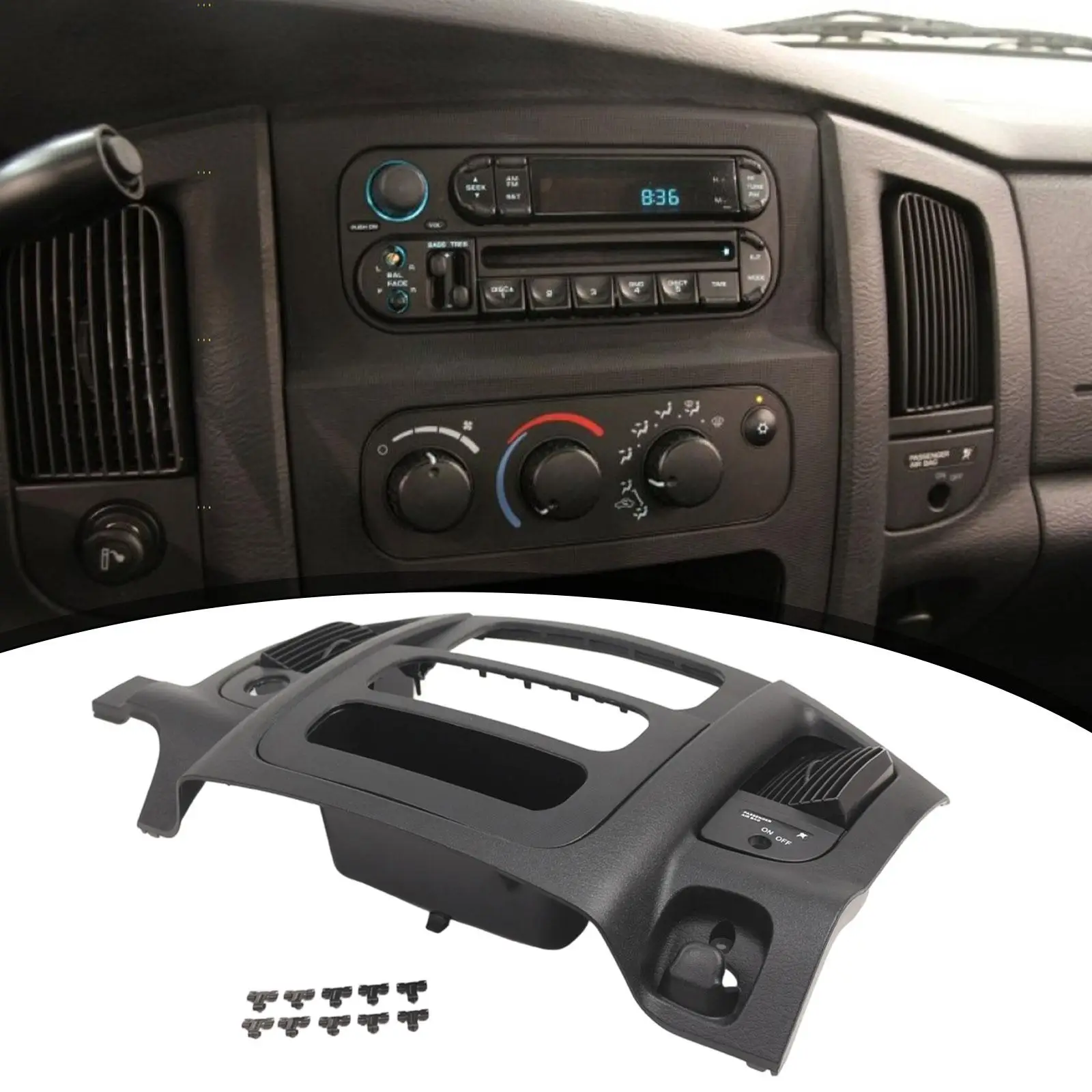 Replacement Center Air Vent Frame Dash Trim Panel Black Accessory for Dodge Ram 1500 2002-2005
Replacement Center Air Vent Frame Dash Trim Panel Black Accessory for Dodge Ram 1500 2002-2005