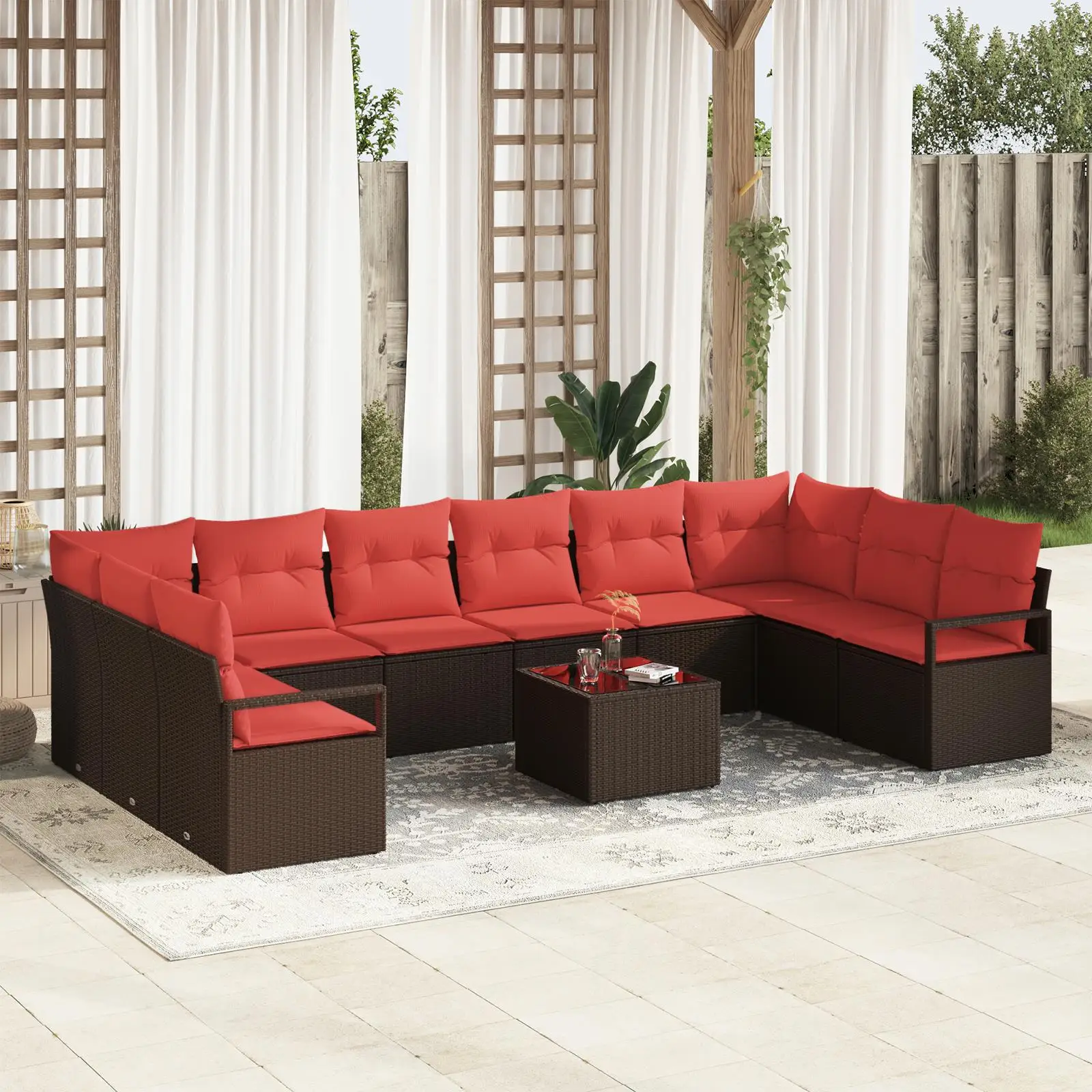Comfortable 11 Piece Outdoor Sofa Set with Cushions Brown Rattan Furniture for Garden Patio Yard
Comfortable 11 Piece Outdoor Sofa Set with Cushions Brown Rattan Furniture for Garden Patio Yard