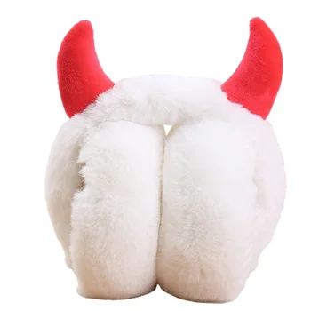 조정 가능한 귀마개 접이식 선물 겨울 소녀 귀마개 어린이 플러시 겨울 야외 귀 따뜻하게 뿔 크리스마스 R7RF