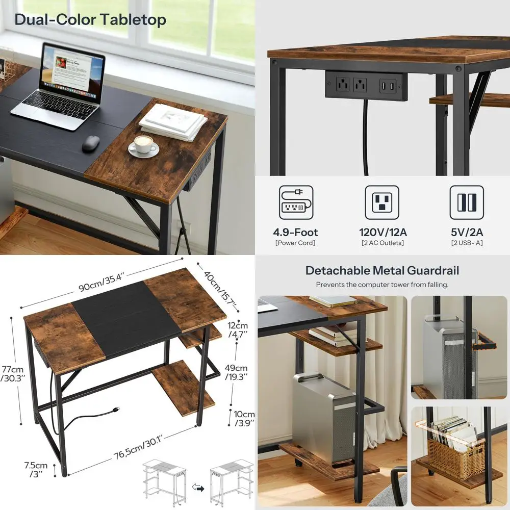 Современный деревенский стиль: коричнево-черный компактный офисный стол для дома с розеткой и 2 полками, простая сборка, идеально подходит для учебы
Современный деревенский стиль: коричнево-черный компактный офисный стол для дома с розеткой и 2 полками, простая сборка, идеально подходит для учебы