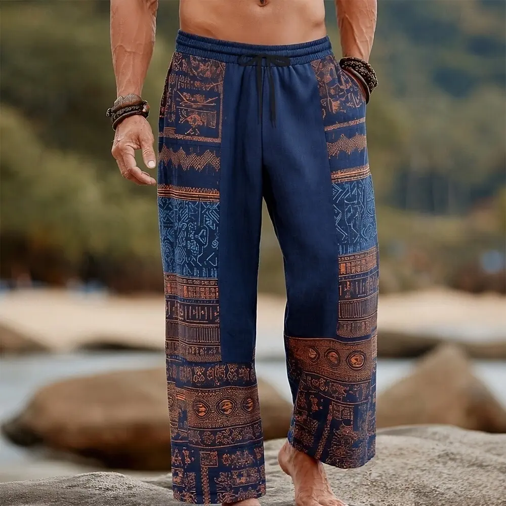 Men's Geometric Ethnic Casual Pants, Baggy Mid Waist Boho Vintage, Elastic Drawstring Waist, Spring Summer
Men's Geometric Ethnic Casual Pants, Baggy Mid Waist Boho Vintage, Elastic Drawstring Waist, Spring Summer