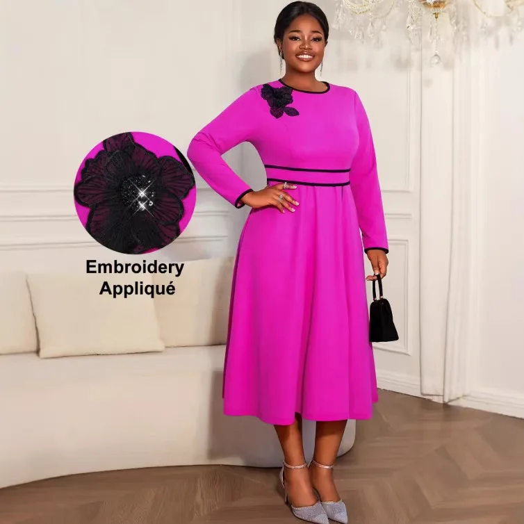 Plus-size Women's A-line Dress, Waist-cinching, Slimming, Long-sleeved, With Three-dimensional Floral Design, Elegant For Y2K
Plus-size Women's A-line Dress, Waist-cinching, Slimming, Long-sleeved, With Three-dimensional Floral Design, Elegant For Y2K