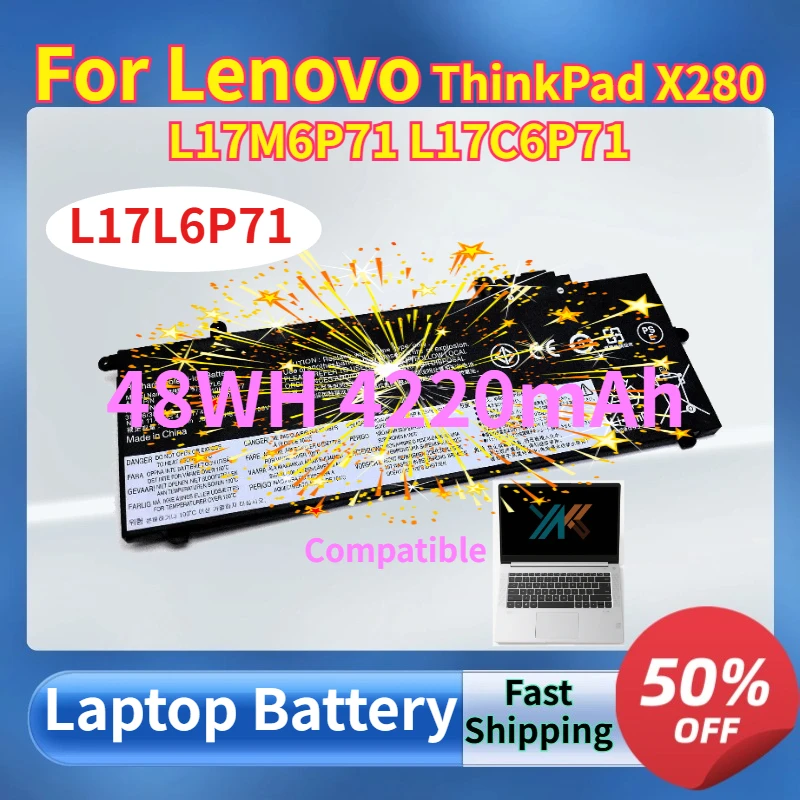 Аккумулятор для ноутбука 48WH 4220mAh L17L6P71 для Lenovo ThinkPad X280 L17M6P71 L17C6P71 01AV470 01AV471 01AV472 SB10K97617 + Бесплатные инструменты
Аккумулятор для ноутбука 48WH 4220mAh L17L6P71 для Lenovo ThinkPad X280 L17M6P71 L17C6P71 01AV470 01AV471 01AV472 SB10K97617 + Бесплатные инструменты