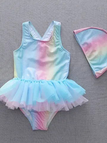 Maillot de bain deux pièces pour filles, maillot de bain sirène avec jupe à volants, imprimés colorés, parfait pour les sports de spa et de plage, sans manches